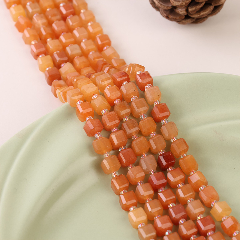 Orange Red Aventurine Square Beads for Jewelry Making